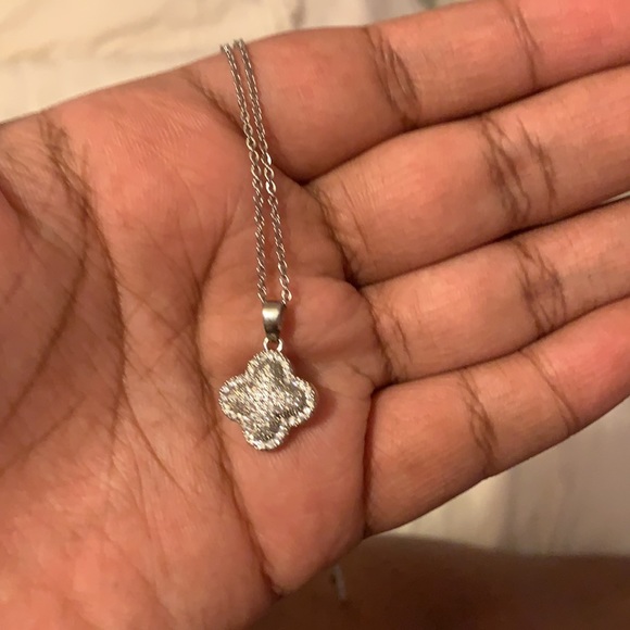 White Gold Pave Clover Necklace - Picture 4 of 6